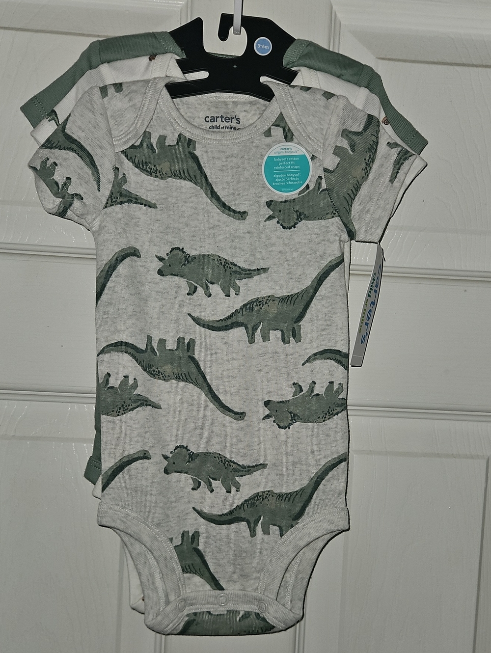 Carter's Gray One-Piece with Green Dinosaur Print - 3-Pack NWT 3-6 Month